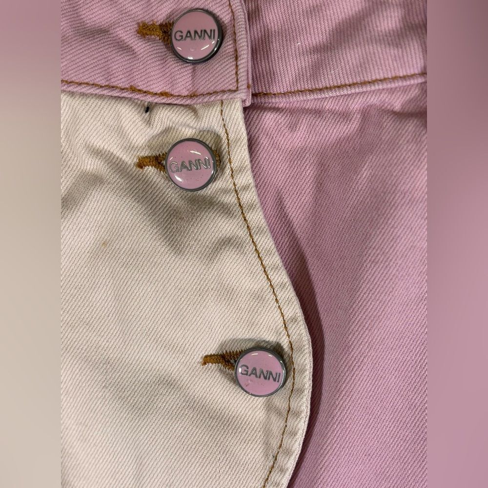 GANNI Cream Light Lilac Wavy Cutline Streetwear Organic Denim Mini Skirt 38 - Picture 5 of 13